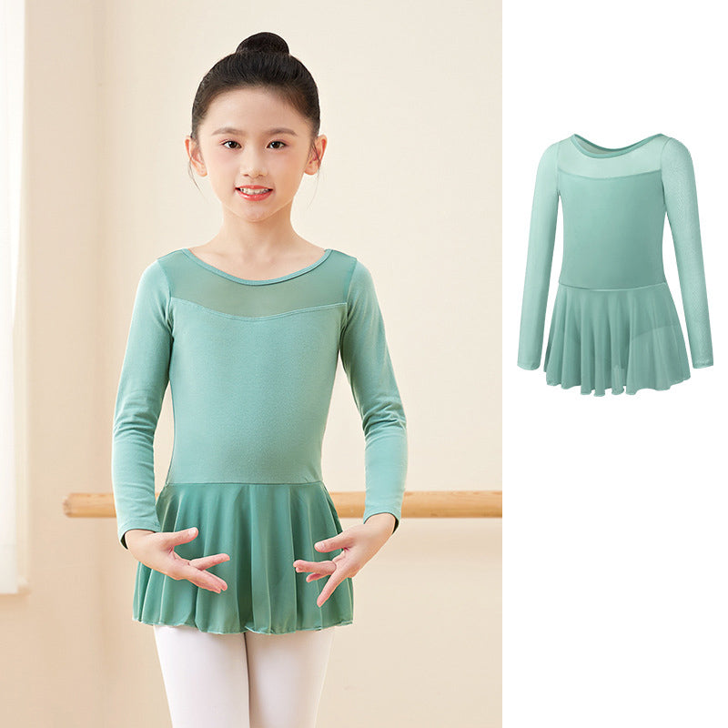 Girls Ballet Leotard with Skirt - Short/Long Sleeve Cotton Dance Dress for Kids, 5 Colors BAL-SH-08