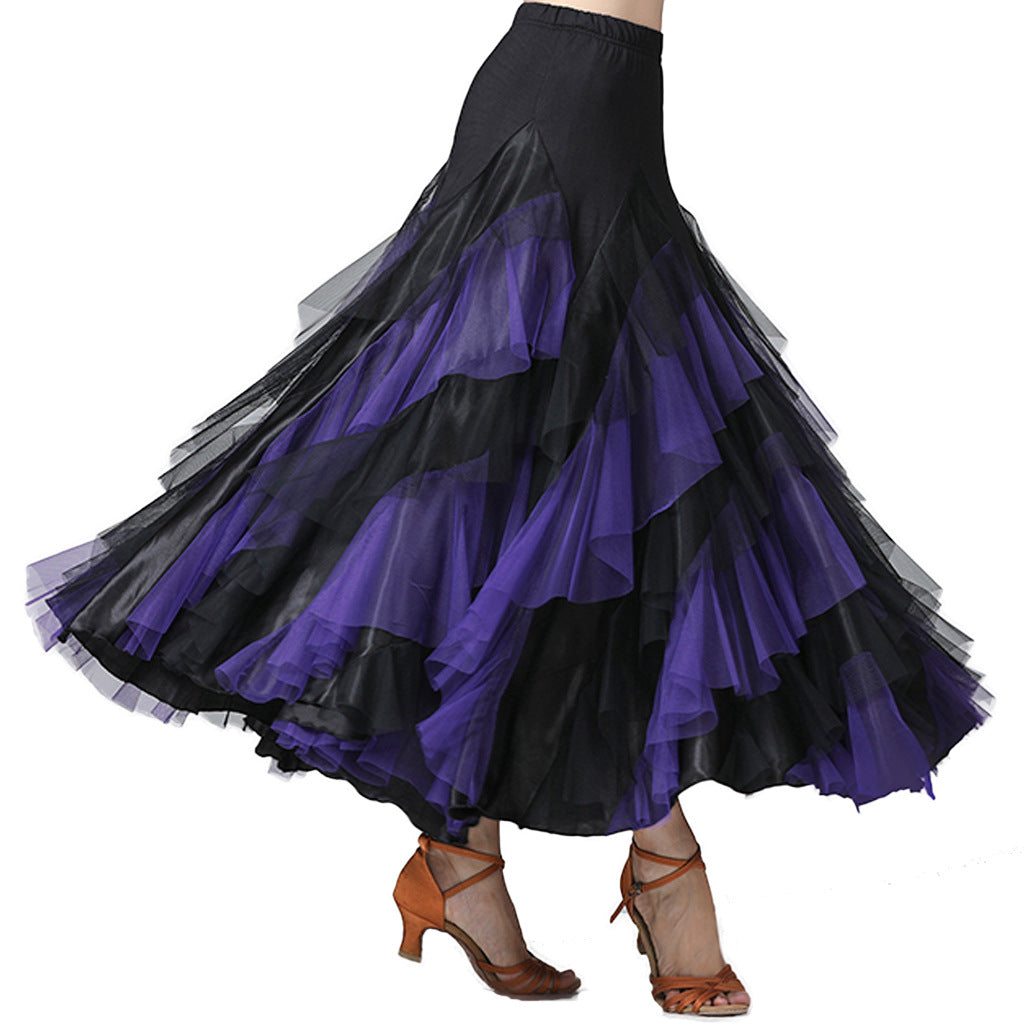Women's Layered Tulle Ballroom Dance Skirt, Full Swing Maxi Skirt for Waltz, Tango & Salsa Practice & Performance BD-S01