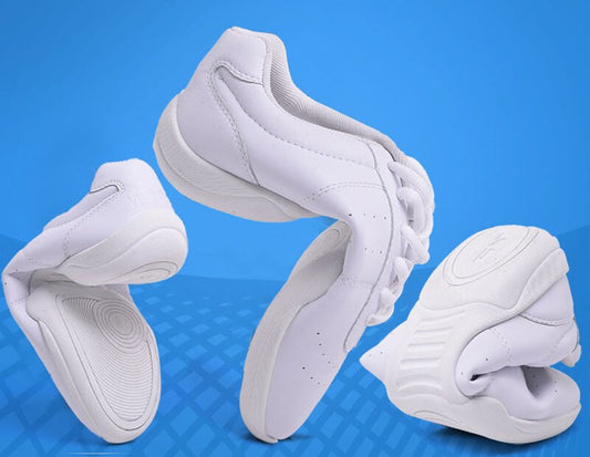 Breathable perforated cheer shoes, designed for stunts, jumps and spins