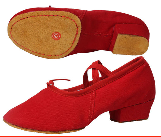 Women's Heeled Canvas Ballet Shoes, Soft Sole Dance Practice Footwear for Teacher-T-1101-3
