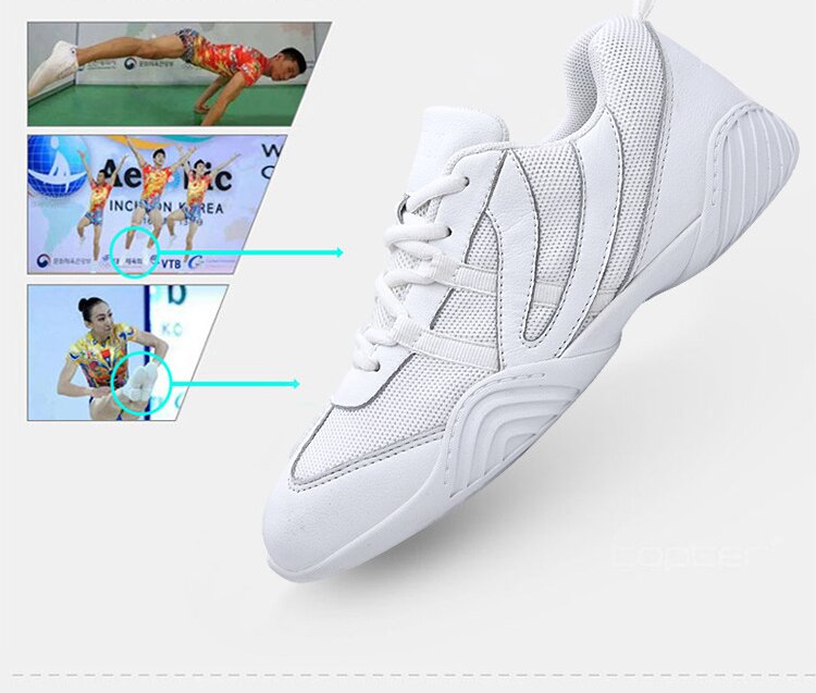 Lightweight White Cheerleading Shoes, Flexible Aerobic Dance Sneakers CL-02