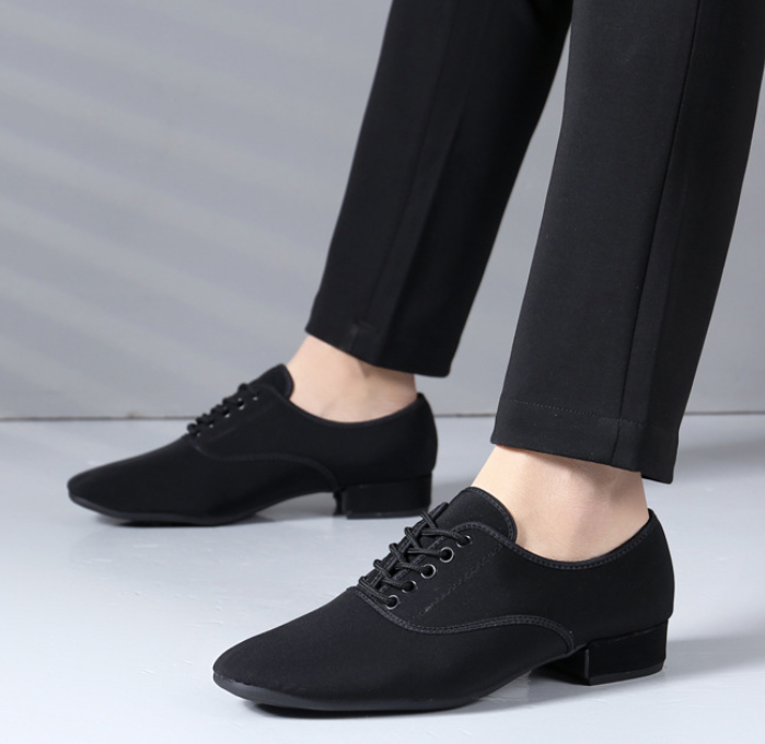 Men's Black Oxford Cloth Latin & Ballroom Dance Shoes for Waltz Tango Samba & Social Dancing M05