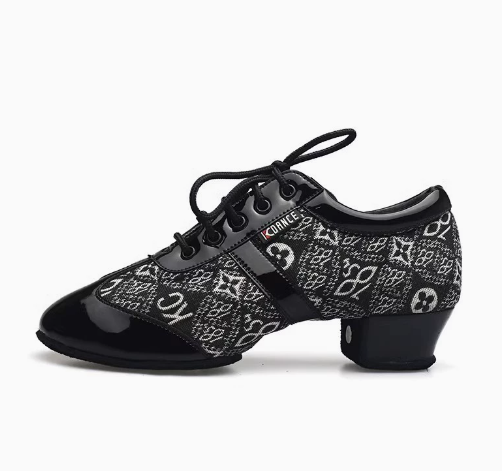 Men's Latin dance shoes with patent leather and jacquard fabric upper