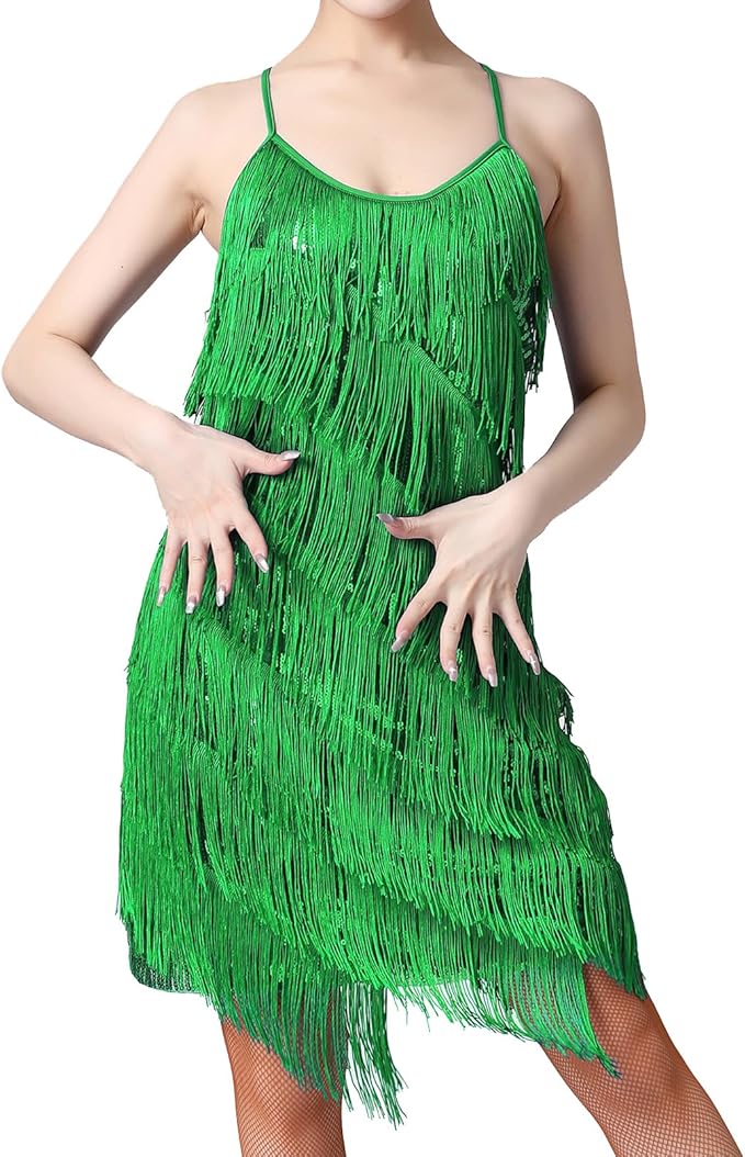 Women's Sequin Fringe Latin Dance Dress – 1920s Flapper Style for Salsa, Tango & Ballroom Performances  LAT-LS-02