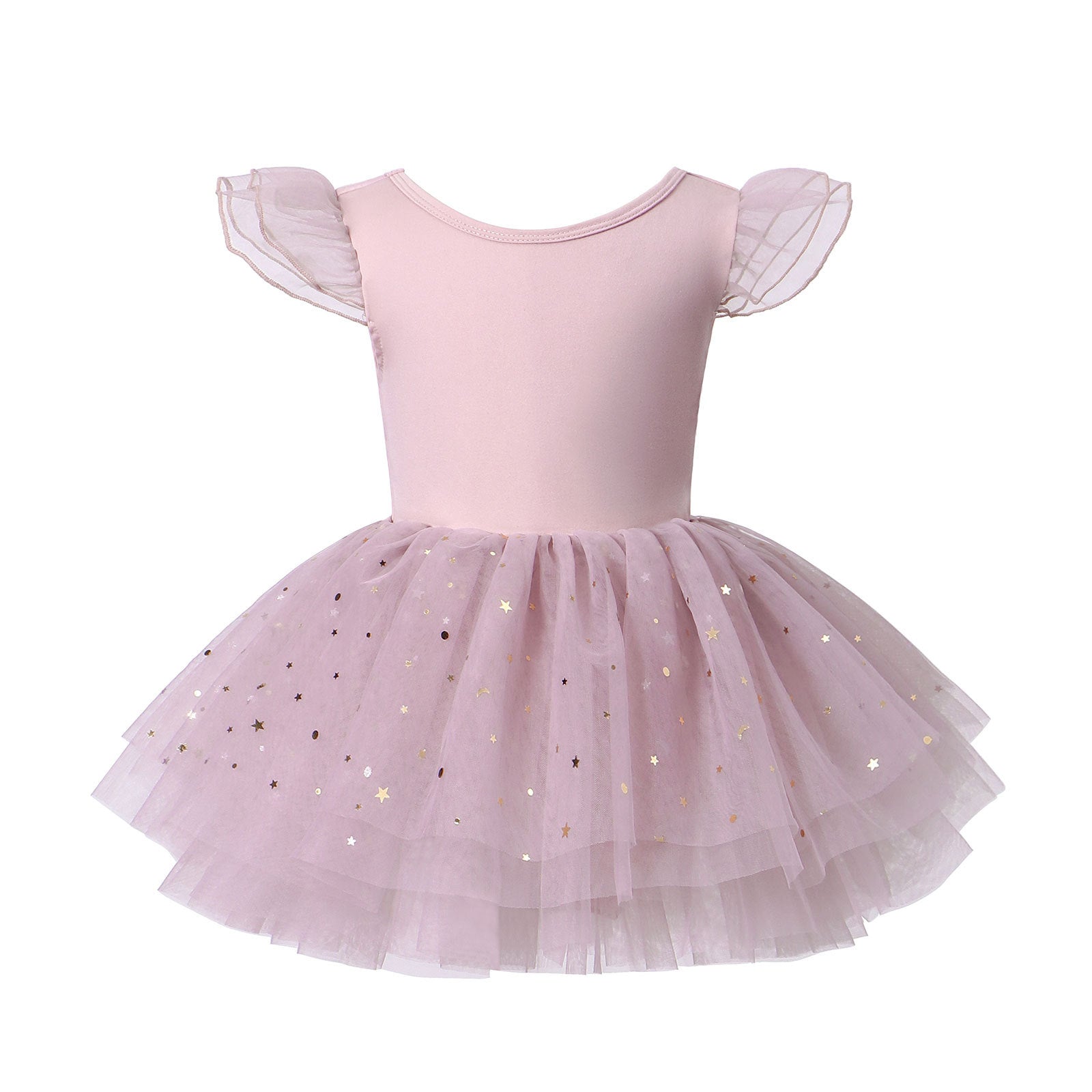 Kids Ballet Tutu Dress for Girls, Soft Stretchy Dance Leotard with Gold Star Tulle, Perfect for Dance Class, Recital & Performance