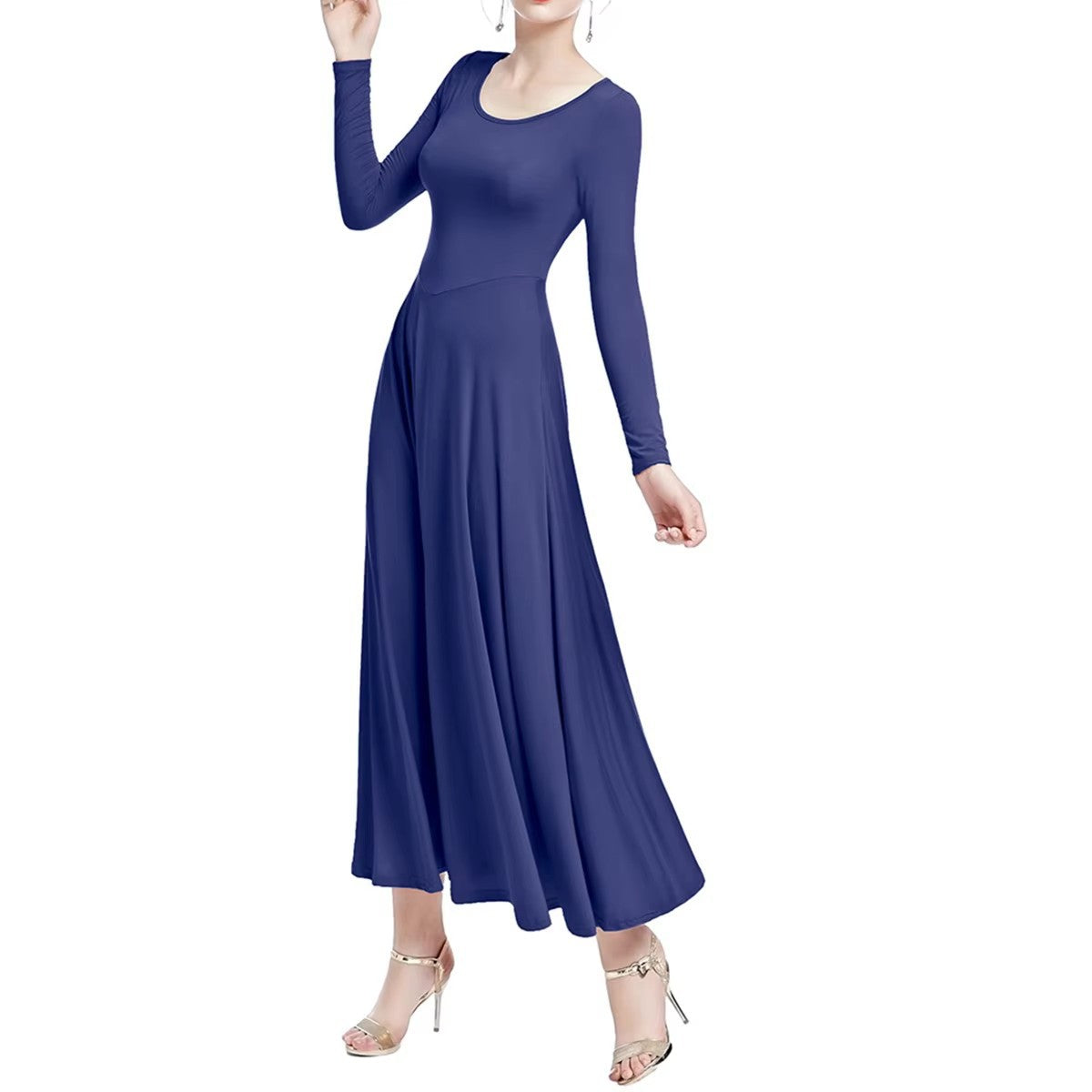 Elegant women's church dress, long sleeve modest praise dance gown for Christian choir and worship events
