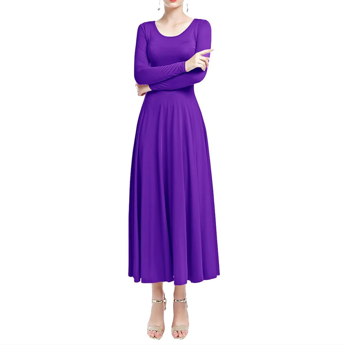 Elegant long sleeve praise dance dress, women's modest church wear for choir singing and religious events