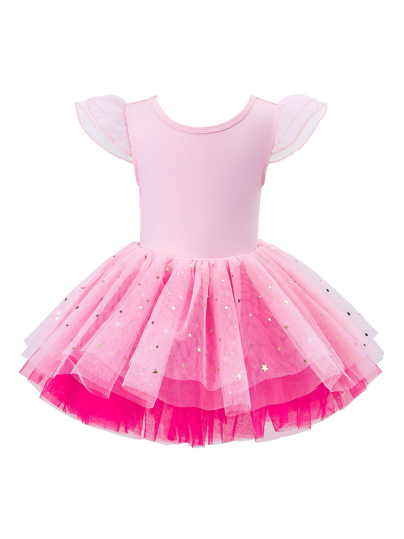 Toddler Girls Ballet Dance Tutu, Gold Star Tulle Skirt Leotard with Crisscross Back, Ideal for Ballet Training & Stage Performance