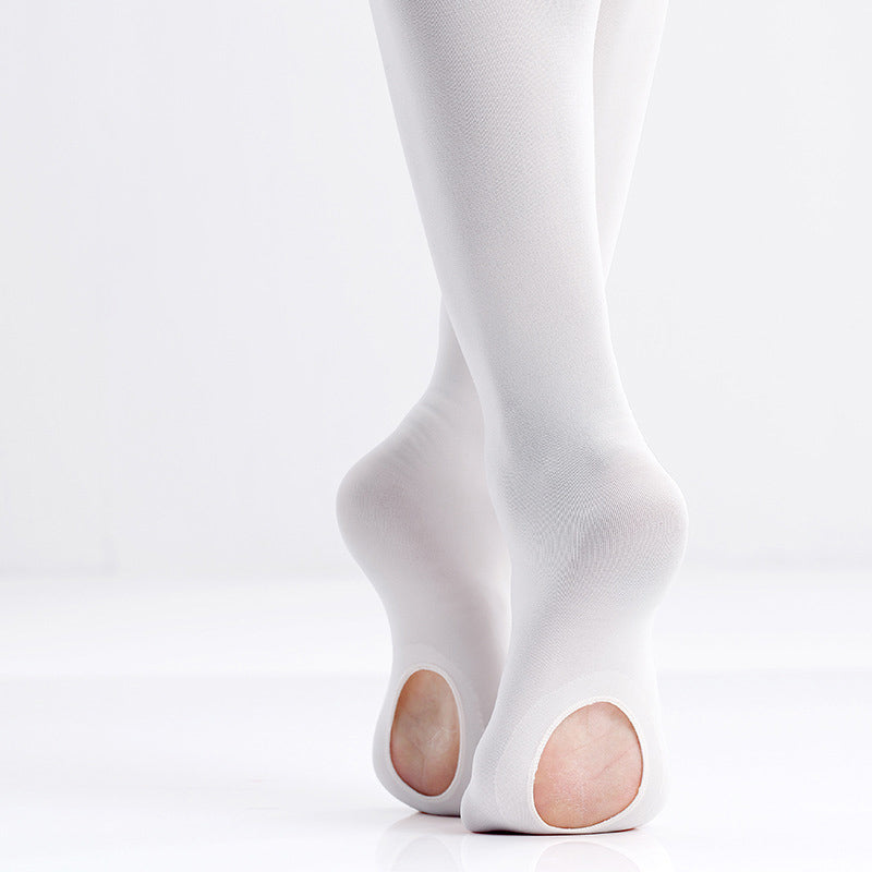 White Convertible Ballet Tights, Professional Open-Toe Footed Dance Tights for Stage Performances & Studio Wear