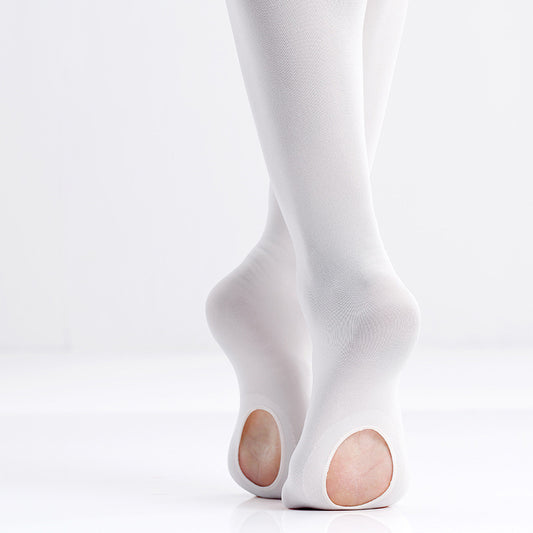 White Convertible Ballet Tights, Professional Open-Toe Footed Dance Tights for Stage Performances & Studio Wear