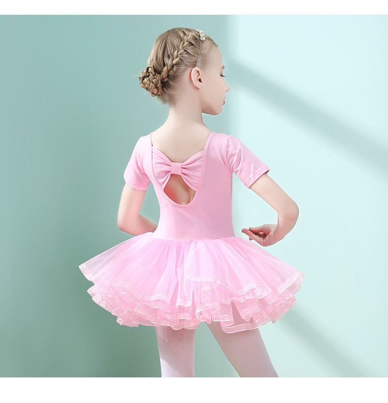 Girls Short/Long Sleeve Ballet Tutu Dress | Cotton Bow Back Dance Leotard for Kids BAL-SK-SS03