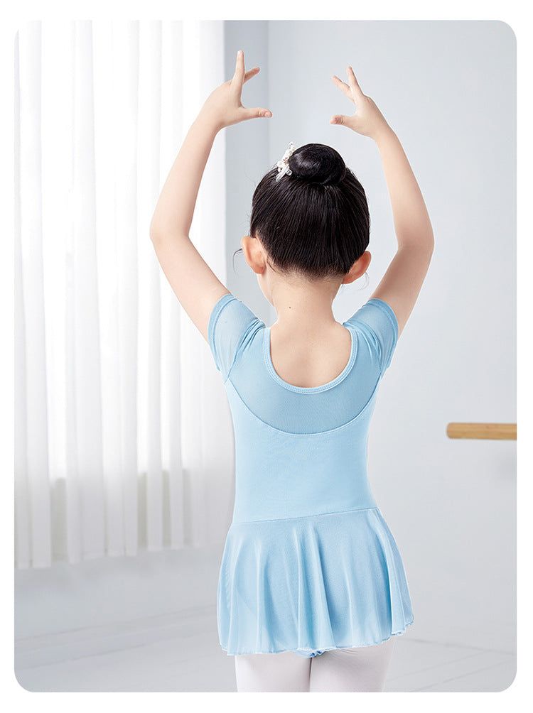 Girls Ballet Leotard with Skirt - Short/Long Sleeve Cotton Dance Dress for Kids, 5 Colors BAL-SH-08