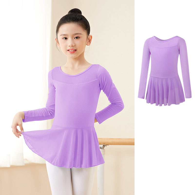 Girls Ballet Leotard with Skirt - Short/Long Sleeve Cotton Dance Dress for Kids, 5 Colors BAL-SH-08