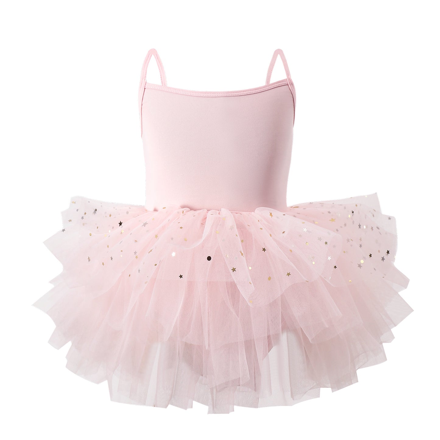 Girls Spaghetti Strap Ballet Leotard with Tutu Skirt, Gold Star Sparkle Tulle Dance Dress for Toddler