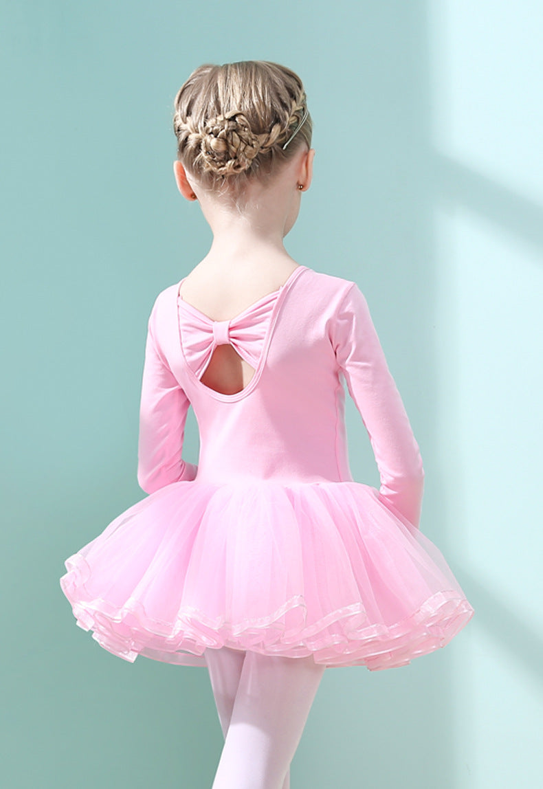 Girls Short/Long Sleeve Ballet Tutu Dress | Cotton Bow Back Dance Leotard for Kids BAL-SK-SS03