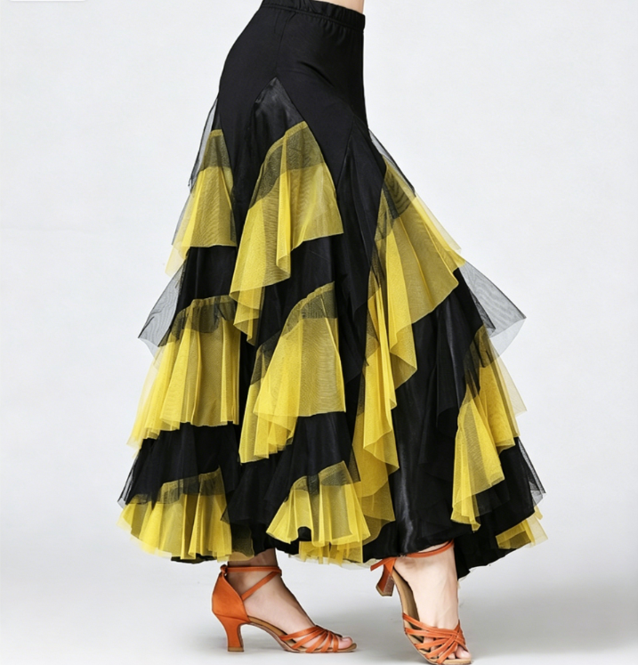 Flowy long maxi tulle skirt for waltz and tango practice