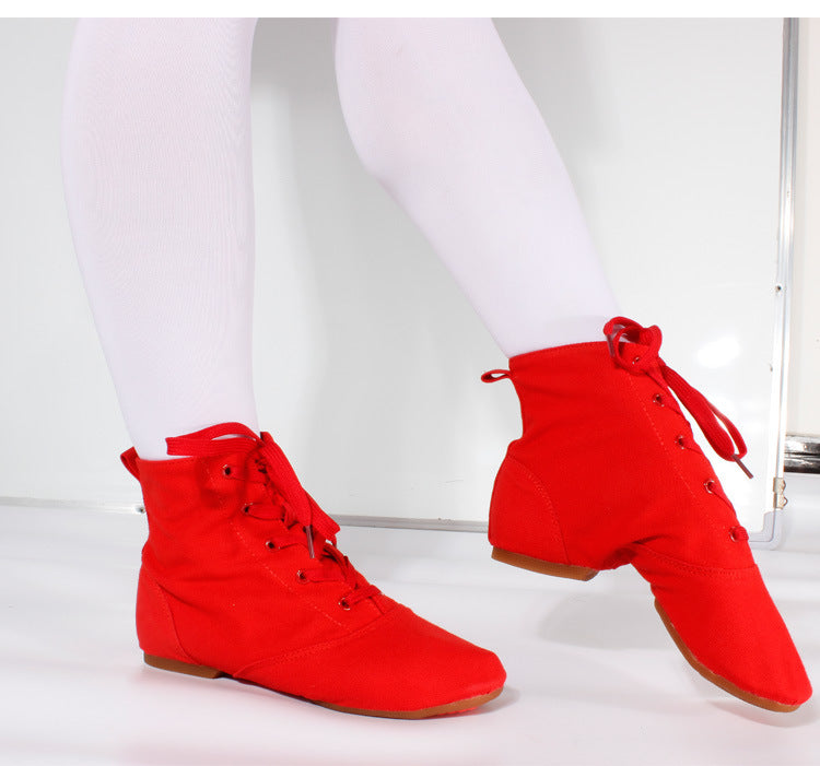 Women's Canvas Jazz Dance Boots, High Top Practice Shoes with Suede/Rubber Sole JZ-M-001