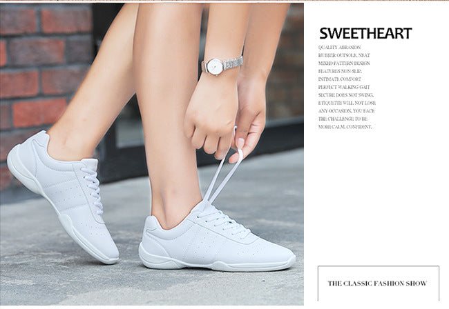 Soft and bendable cheerleading sneakers for competition and practice