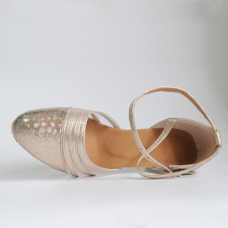 Women's Closed-Toe Latin Dance Shoes with Mid Heel, Suede Sole for Ballroom Salsa Tango Model A37G