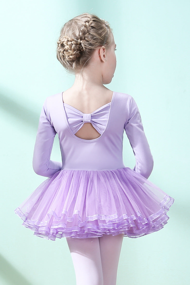 Girls Short/Long Sleeve Ballet Tutu Dress | Cotton Bow Back Dance Leotard for Kids BAL-SK-SS03