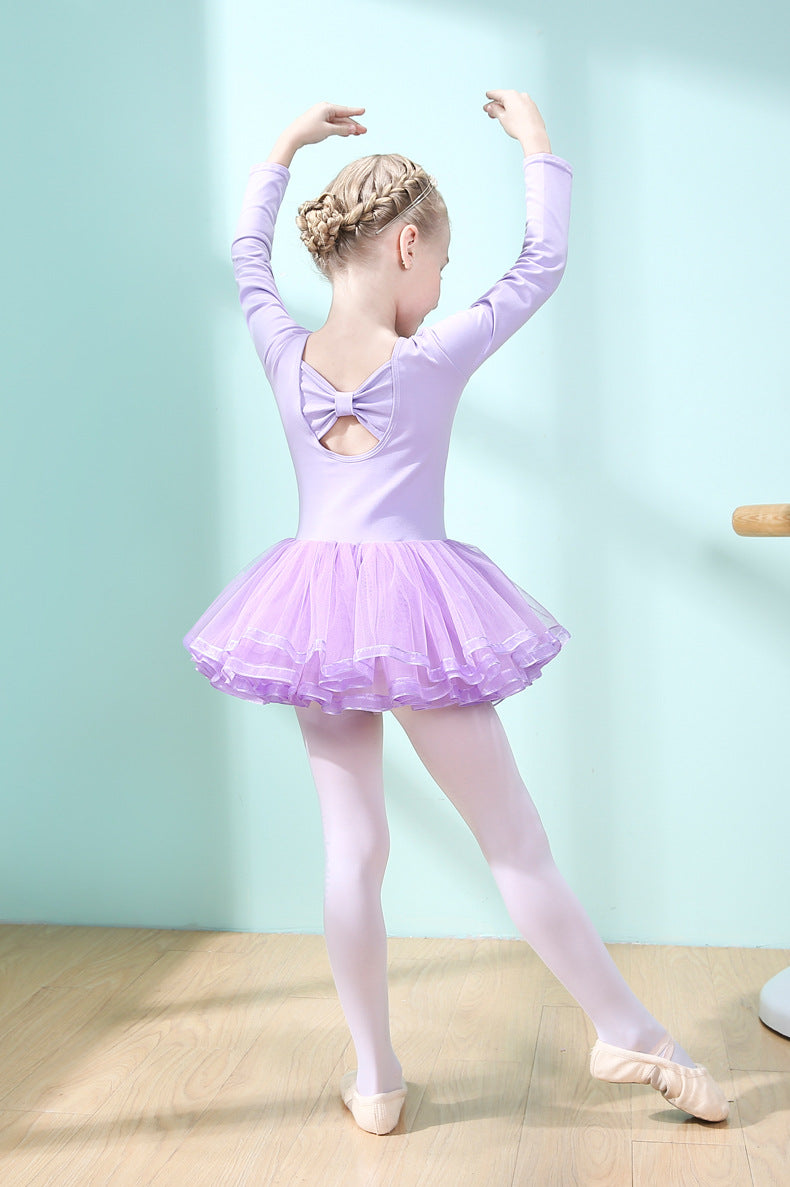 Girls Short/Long Sleeve Ballet Tutu Dress | Cotton Bow Back Dance Leotard for Kids BAL-SK-SS03