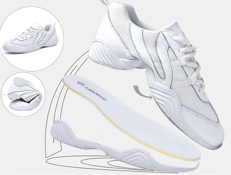 Lightweight White Cheerleading Shoes, Flexible Aerobic Dance Sneakers CL-02