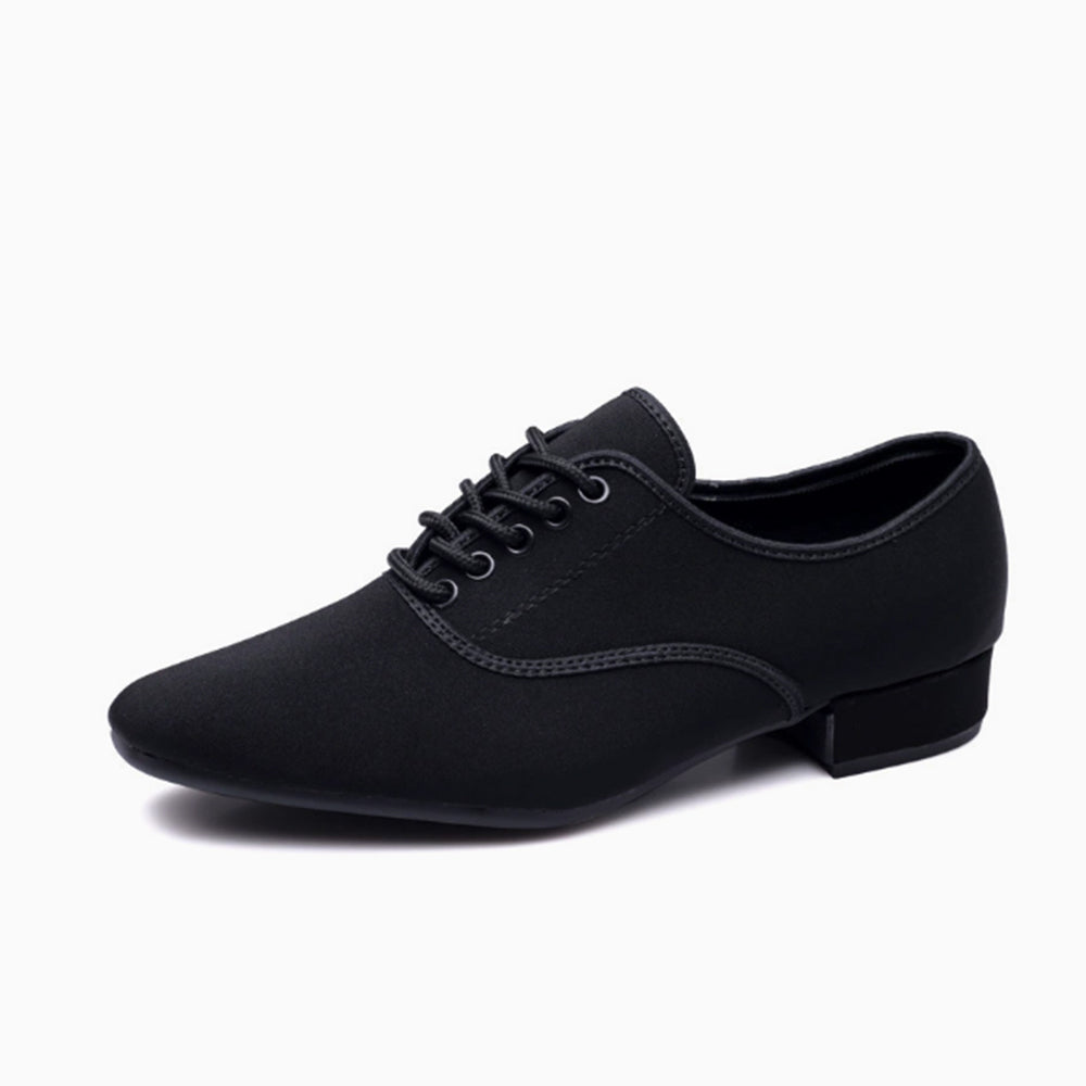 Men's Black Oxford Cloth Latin & Ballroom Dance Shoes, Soft Sole for Waltz Tango