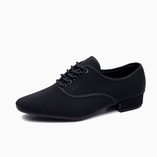 Men's Black Oxford Cloth Latin & Ballroom Dance Shoes, Soft Sole for Waltz Tango