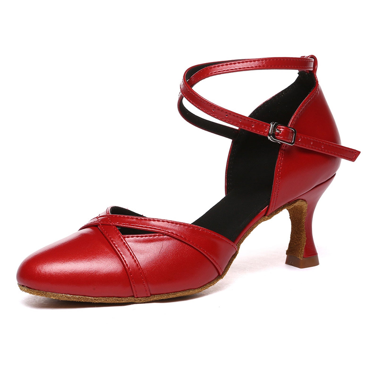 Women's Standard Ballroom Dance Shoes, Cross Strap, Mid Heel, Suede Outsole