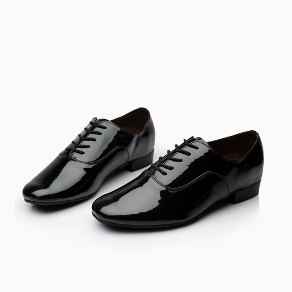 Men's black Glossy leather modern dance shoes for ballroom dancing