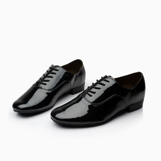 Men's black Glossy leather modern dance shoes for ballroom dancing