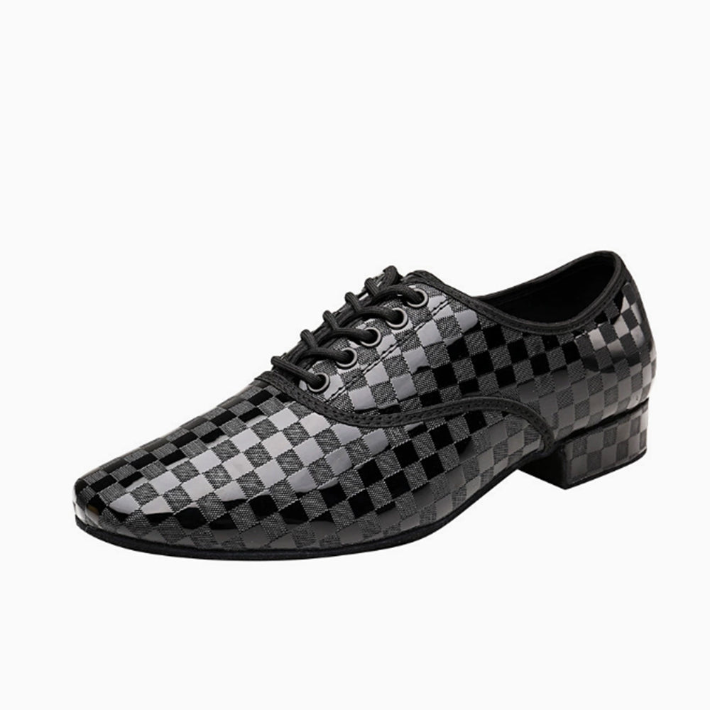 Men's fashion checkered glossy leather dance shoes, dual sole (suede/rubber) for indoor/outdoor use