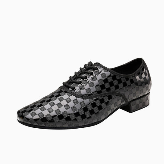 Men's fashion checkered glossy leather dance shoes, dual sole (suede/rubber) for indoor/outdoor use