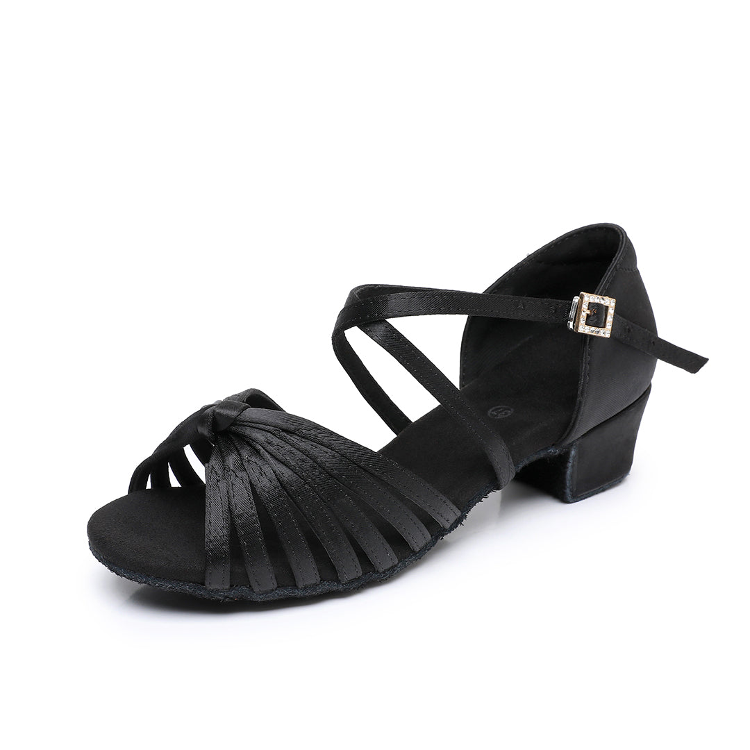 Girls' Professional Latin Salsa Dance Shoes, Comfortable Block Heel Practice Dance Sandals for Beginners, Black
