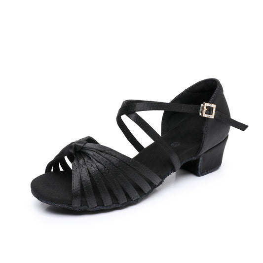 Girls' Professional Latin Salsa Dance Shoes, Comfortable Block Heel Practice Dance Sandals for Beginners, Black
