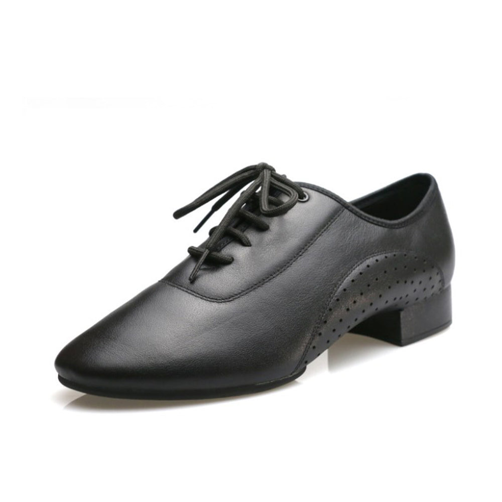 Men's black top-grain leather modern ballroom dance shoes
