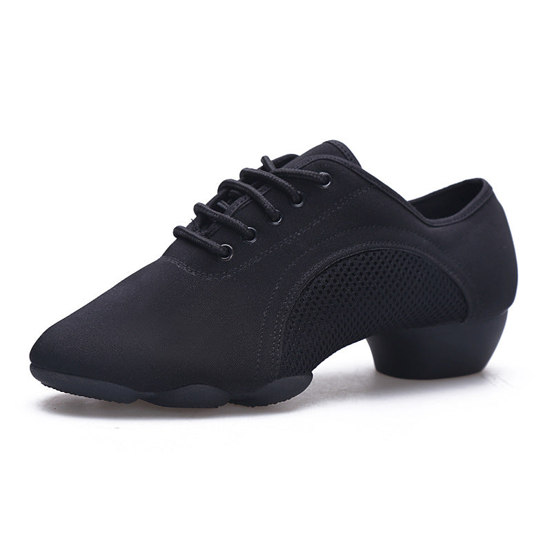 Close-up of non-slip rubber sole on black dance shoes for practice