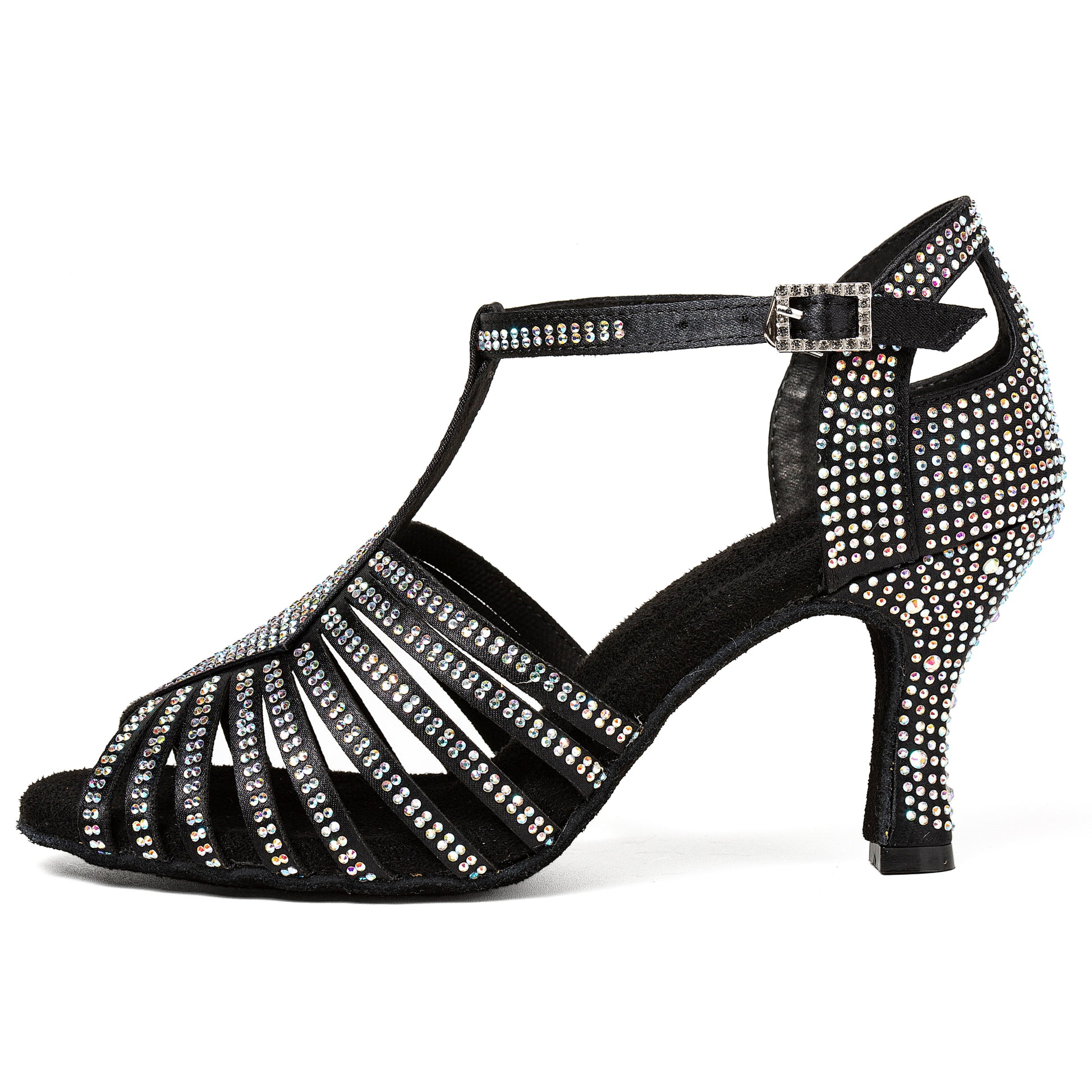 Glitter Rhinestone Latin Salsa Dance Shoes, Soft Satin for Practice & Stage
