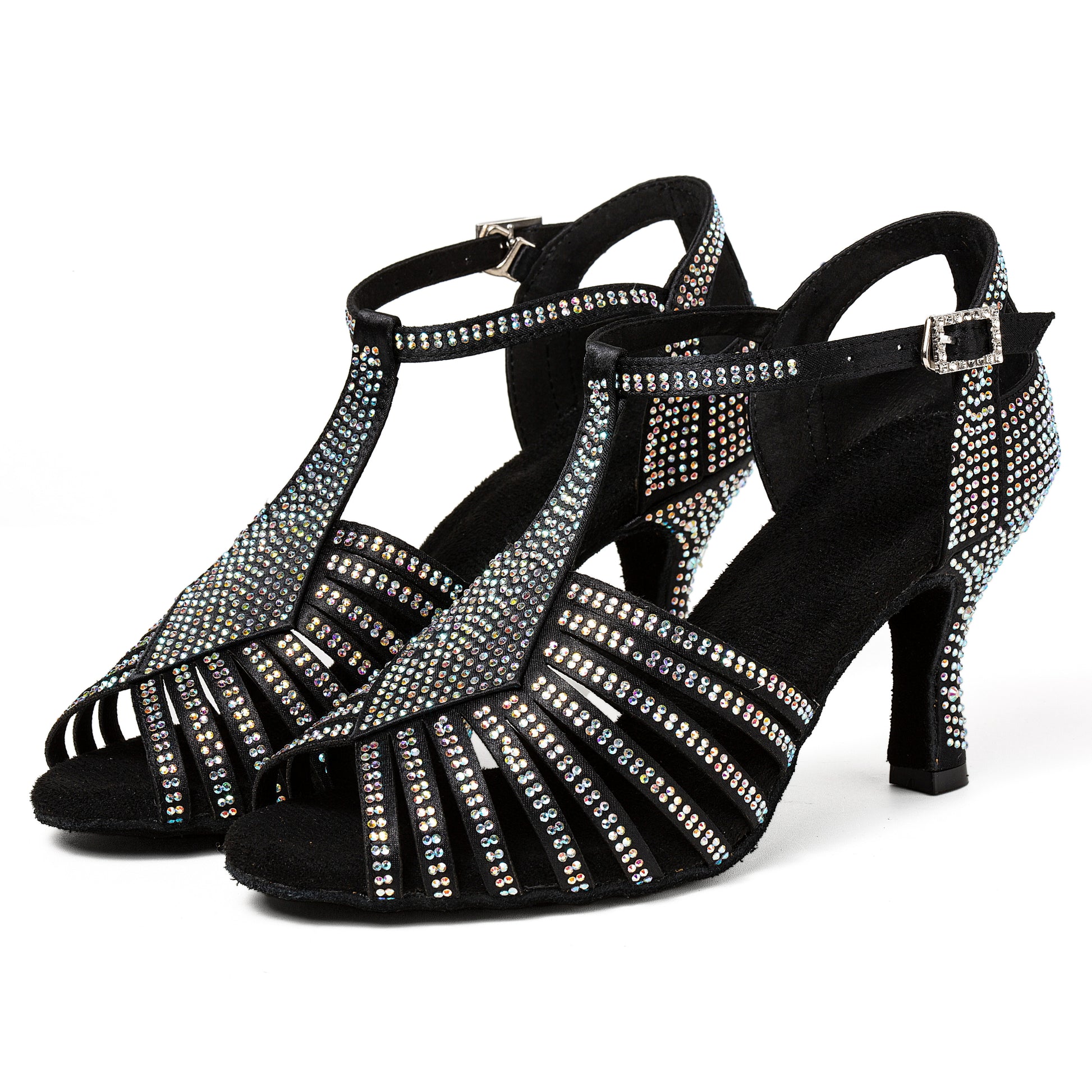 Shiny Rhinestone-Encrusted Ballroom Dance Shoes for Women, Latin Practice Heels