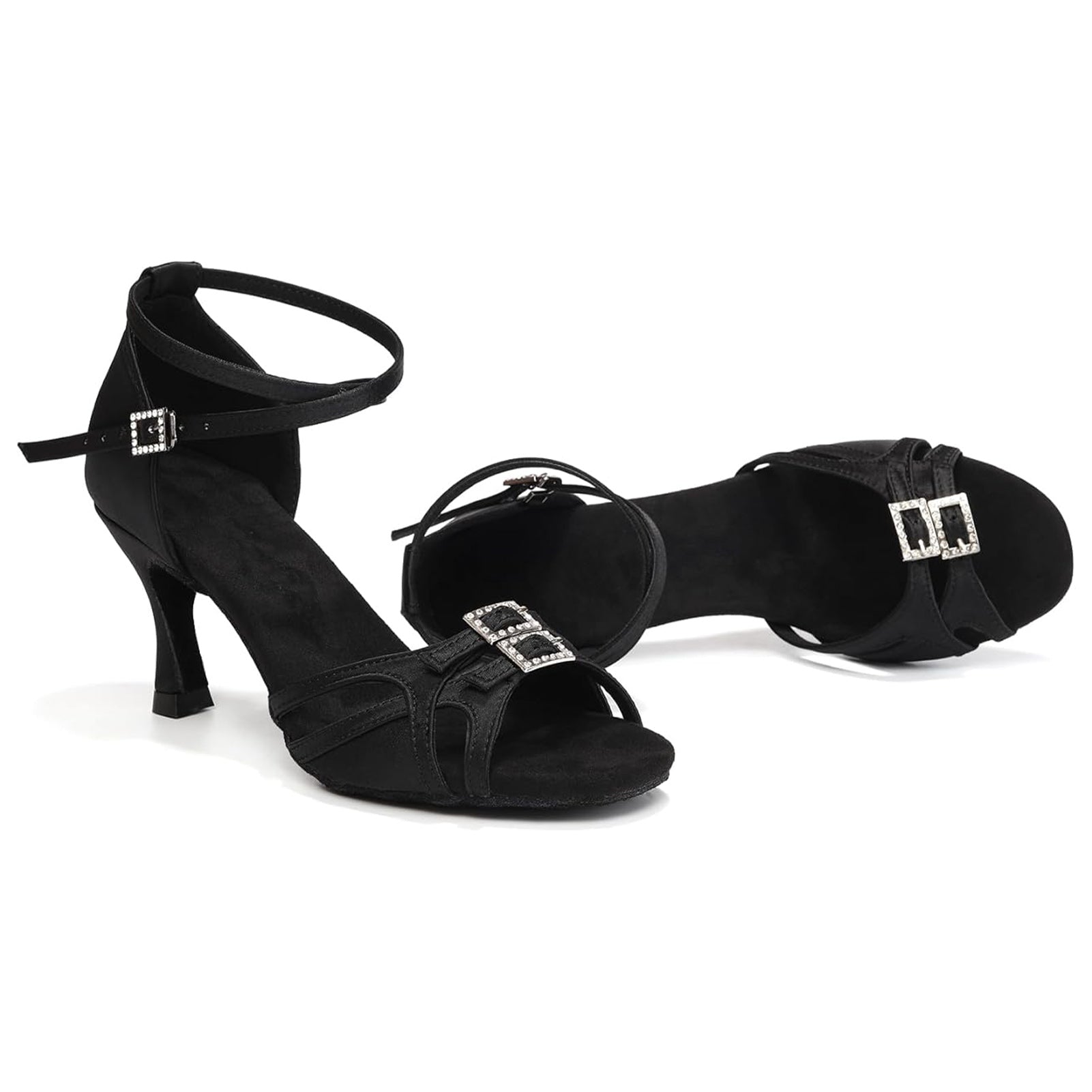 Professional ballroom salsa dance shoes with crisscross straps and suede sole