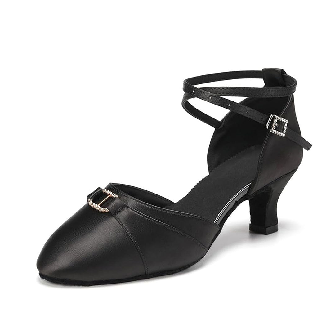 Women's Satin Latin Dance Shoes Closed Toe Ballroom Salsa Tango Waltz Performance Shoes Model A34G