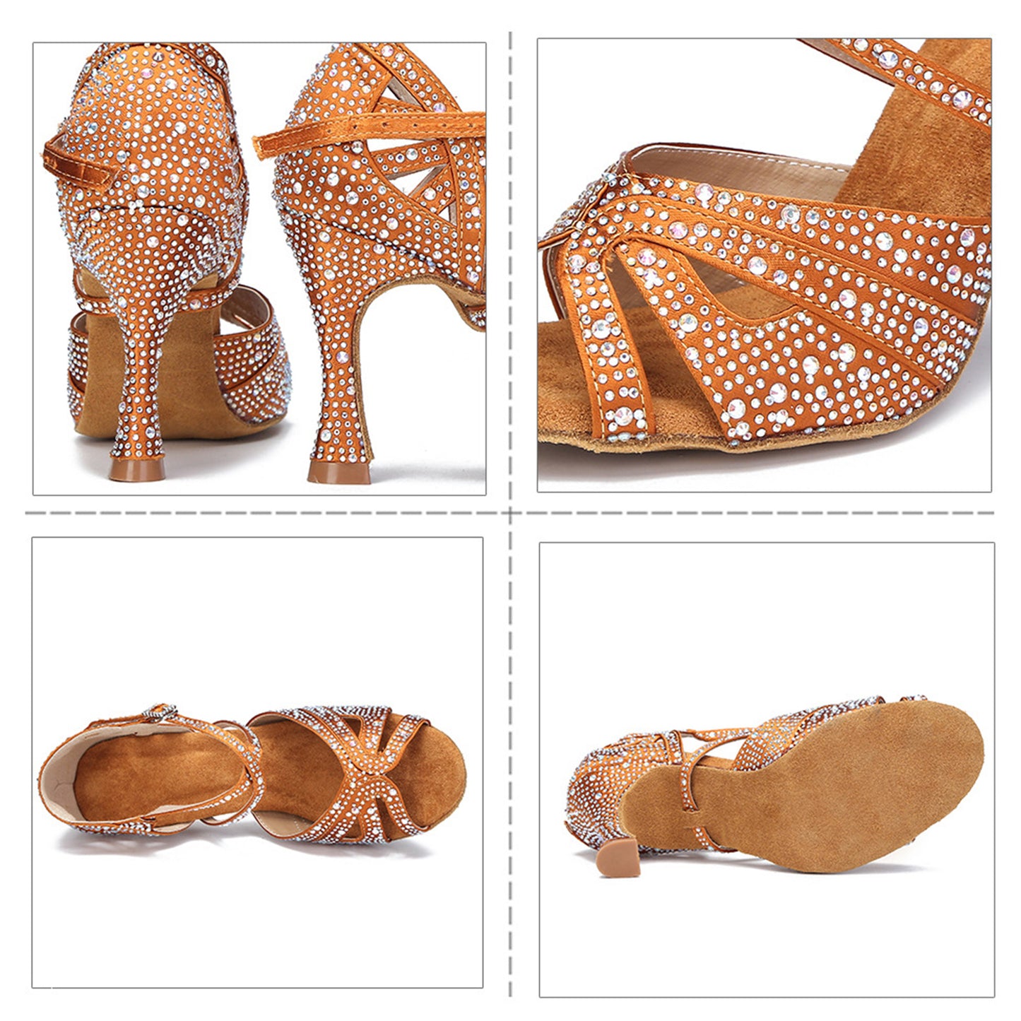 Women's Rhinestone Latin Dance Shoes Adjustable Strap Ballroom Salsa Tango Performance Shoes Model AZ201