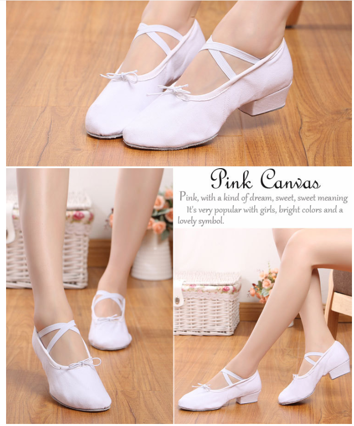 Women's 3cm Heel Canvas Dance Shoes, Soft Sole Teacher Practice Footwear