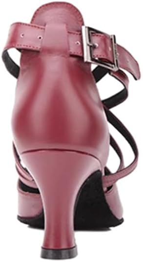 Leather Latin Dance Shoes For Women Cross Strap Closed Toe Ballroom Salsa Tango Performance Model A35G