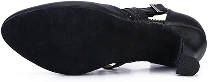 Leather Latin Dance Shoes For Women Cross Strap Closed Toe Ballroom Salsa Tango Performance Model A35G