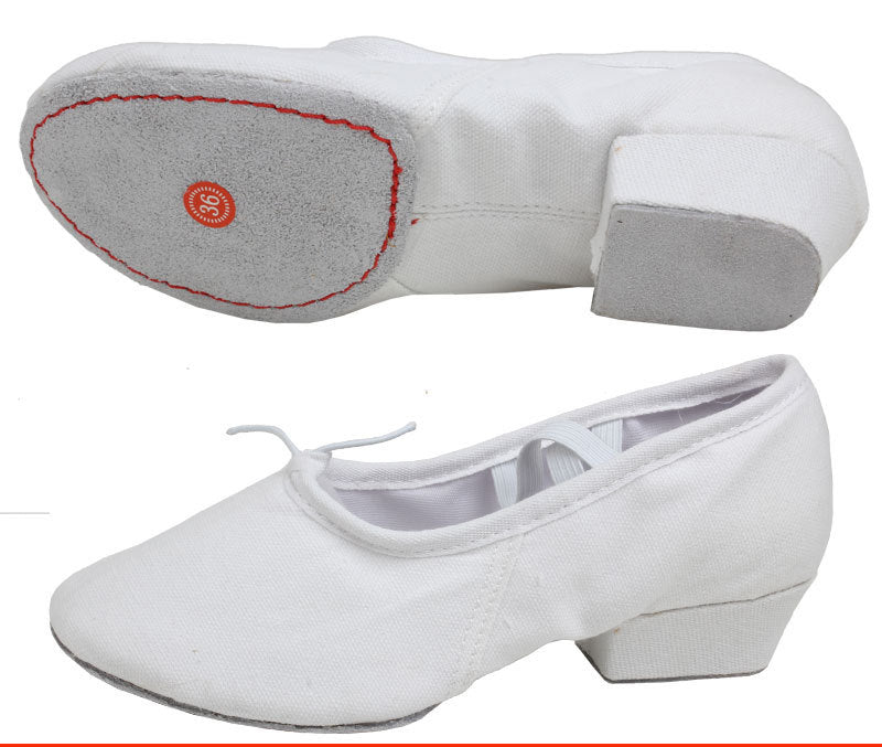 Women's Heeled Canvas Ballet Shoes, Soft Sole Dance Practice Footwear for Teacher-T-1101-3