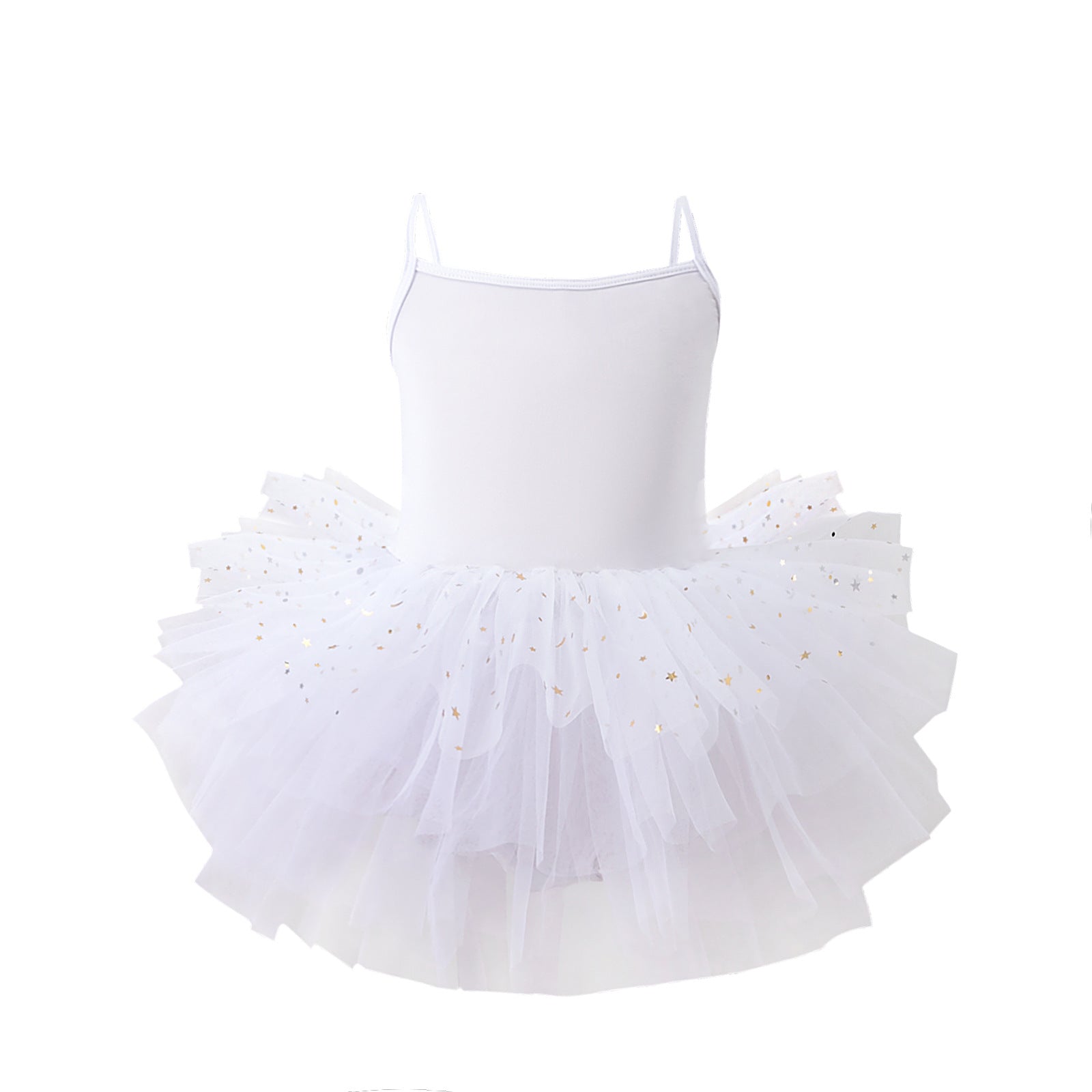 Cute Girls Spaghetti Strap Ballet Tutu Dress, Fluffy Star Tulle Skirt Kids Dance Leotard