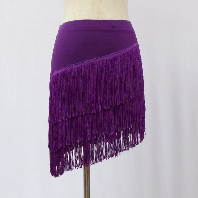 Purple fringe tango skirt, high stretch fabric
