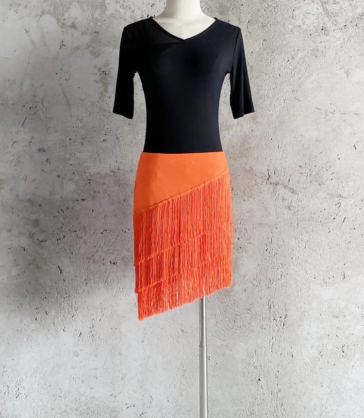 Women's Asymmetrical Fringe Latin Dance Skirt - 10 Colors Tassel Mini Skirt for Salsa, Tango & Ballroom Practice