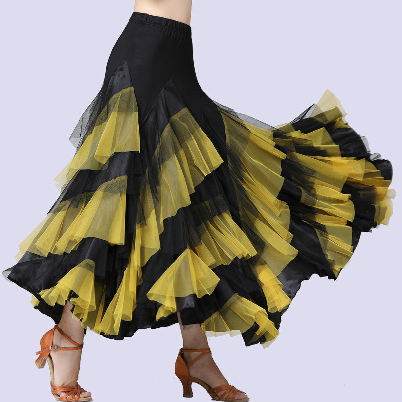 Elastic waist multi-layer ballroom dance skirt for women